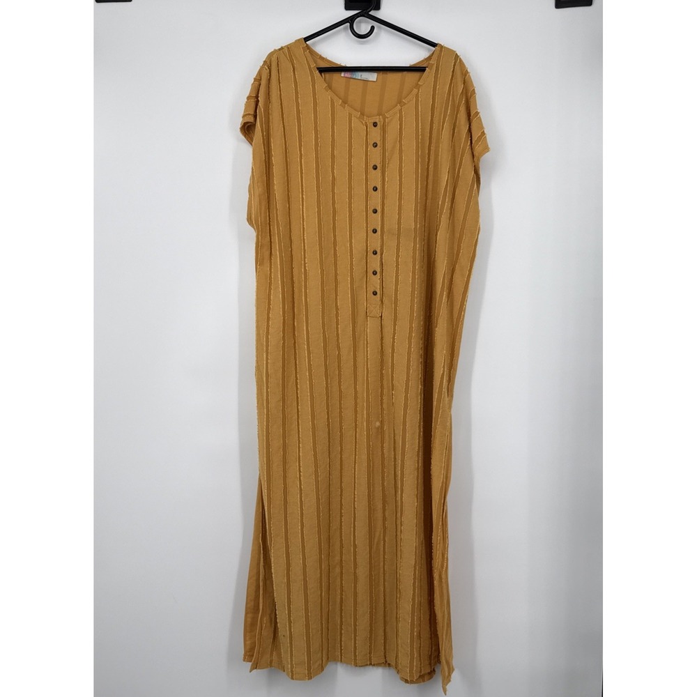 Free People Beach FP Henley Sleeveless Ruffle Dress Mustard Boho Oversize Medium